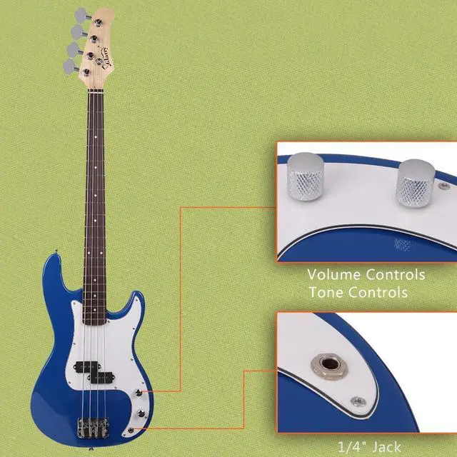Alt view image 5 of 6 - Bass Electric Guitar P Style Bass Guitar + Cord + Wrench Tool +Bag Blue