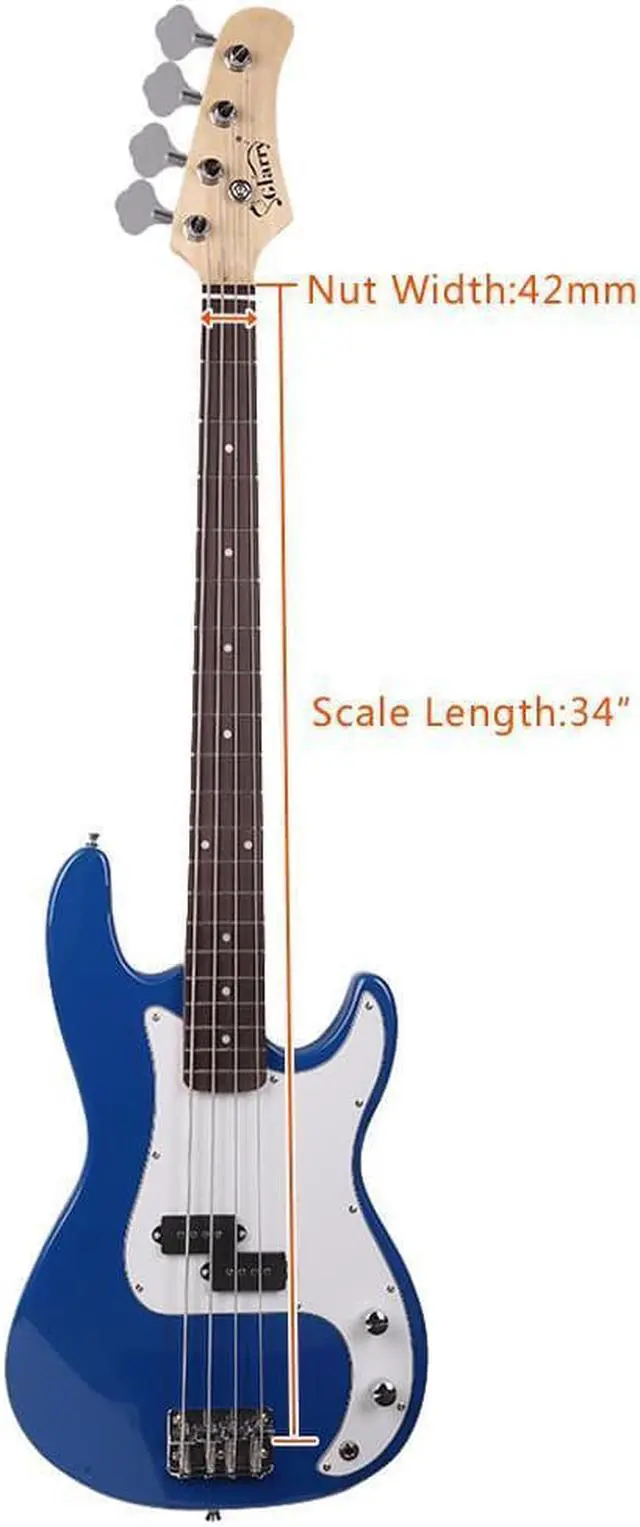 Alt view image 4 of 6 - Bass Electric Guitar P Style Bass Guitar + Cord + Wrench Tool +Bag Blue
