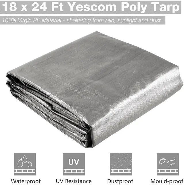 Alt view image 3 of 7 - 18x24ft Heavy Duty Reinforced Poly Tarp Multi Purpose Canopy Tent Cover Waterproof Tarpaulin Outdoor