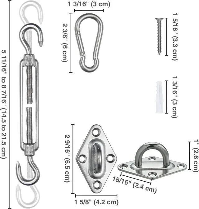 Alt view image 5 of 6 - Yescom Rectangle Sun Shade Sail Hardware Kit 304 Anti-Rust Stainless Steel Outdoor Yard