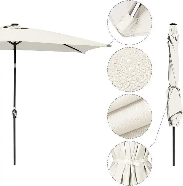 Alt view image 5 of 7 - 10x6.5 Ft Solar Powered Patio Umbrella with Tilt and Crank Balcony Poolside Deck