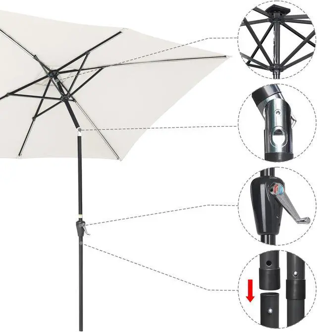 Alt view image 4 of 7 - 10x6.5 Ft Solar Powered Patio Umbrella with Tilt and Crank Balcony Poolside Deck