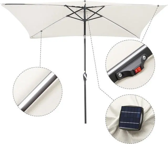 Alt view image 3 of 7 - 10x6.5 Ft Solar Powered Patio Umbrella with Tilt and Crank Balcony Poolside Deck