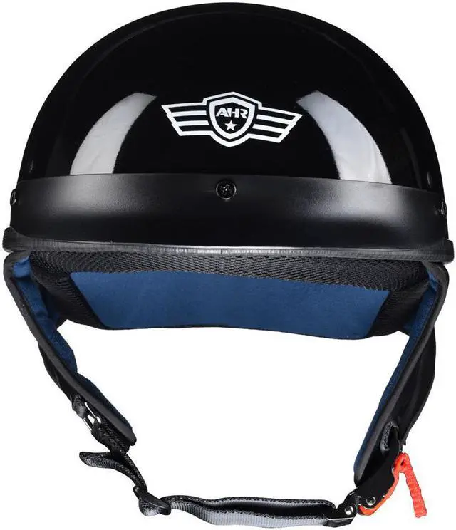 Alt view image 3 of 7 - AHR RUN-C Motorcycle Half Helmet DOT Approved Open Face Cruiser Bike High Gloss Black XL