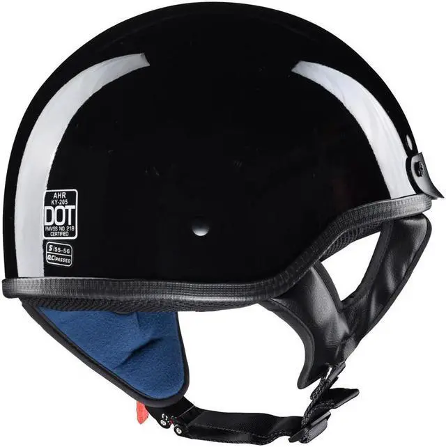 Alt view image 4 of 7 - AHR RUN-C Motorcycle Half Helmet DOT Approved Open Face Cruiser Bike High Gloss Black XL