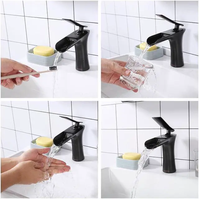 Alt view image 3 of 7 - Aquaterior Single Handle Bathroom Faucet Waterfall Spout Mixer Tap Basin Lavatory Faucet Oil Rubbed Bronze (CUPC NSF)