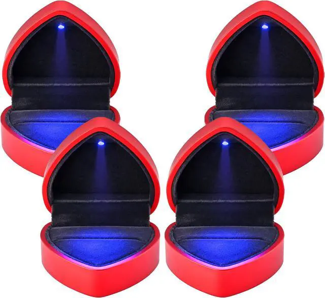 Alt view image 3 of 7 - Yescom Heart Shape LED Ring Box Jewelry Wedding Engagement Proposal Light Case 4 Pack