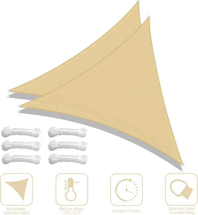 Alt view image 2 of 7 - Yescom 2 Pack 25 Ft 97% UV Block Triangle Sun Shade Sail Canopy Outdoor Patio Poolside