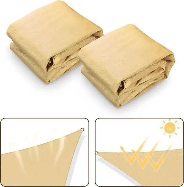 Alt view image 4 of 7 - Yescom 2 Pack 25 Ft 97% UV Block Triangle Sun Shade Sail Canopy Outdoor Patio Poolside