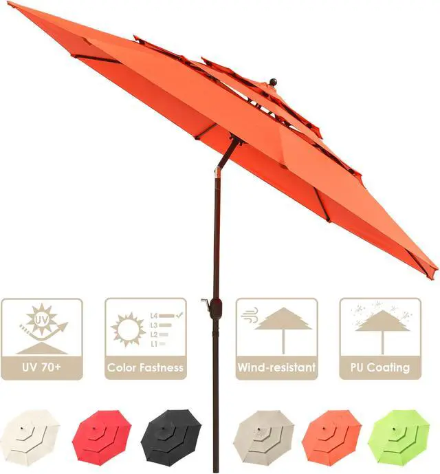 Alt view image 2 of 7 - Yescom 11 Ft 3 Tier Patio Umbrella with Protective Cover Crank Push to Tilt Hotel