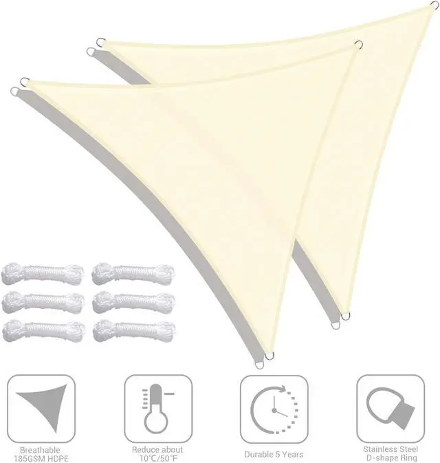 Alt view image 2 of 7 - Yescom 2 Pack 7 Ft 97% UV Block Triangle Sun Shade Sail Heavy Duty Canopy Outdoor Yard
