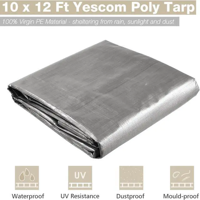 Alt view image 9 of 14 - 10x12ft Heavy Duty Reinforced Poly Tarp 10-mil Multi Purpose Canopy Tent Cover Waterproof Tarpaulin Outdoor