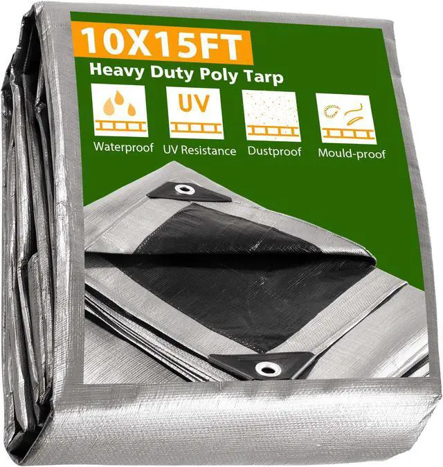 Alt view image 8 of 10 - 10x15ft Heavy Duty Reinforced Poly Tarp 10-mil Multi Purpose Canopy Tent Cover Waterproof Tarpaulin Outdoor
