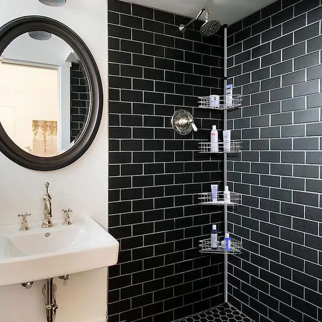 Alt view image 6 of 7 - Aquaterior 4 Tier Soap Holder Metal Corner Shelf Caddy Bathroom Wall Rack Storage Organizer
