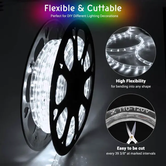 Alt view image 2 of 7 - DELight 50 Ft 2 Wire LED Rope Light Holiday Valentine Party Decorative Lighting White