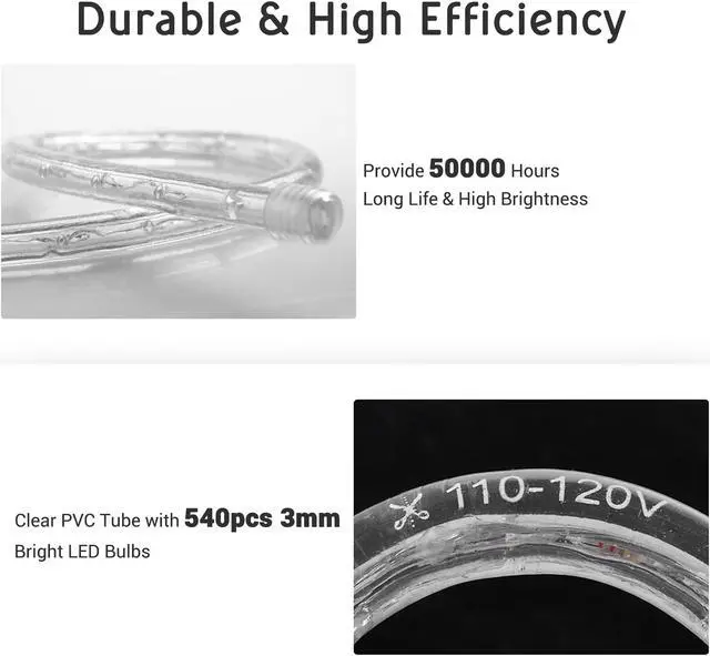 Alt view image 4 of 7 - DELight 50 Ft 2 Wire LED Rope Light Holiday Valentine Party Decorative Lighting White