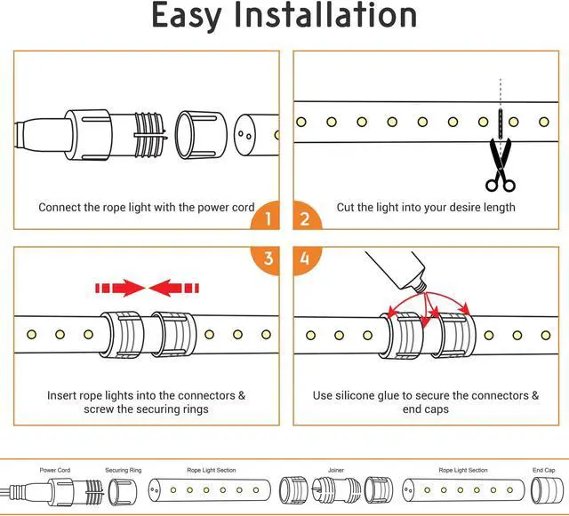 Alt view image 5 of 7 - DELight 50 Ft 2 Wire LED Rope Light Holiday Valentine Party Decorative Lighting White