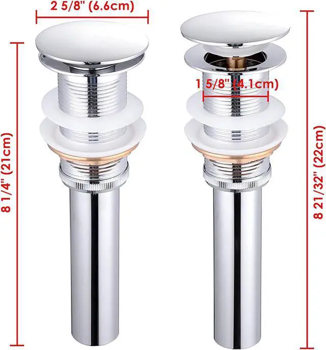 Alt view image 3 of 3 - Aquaterior 1 5/8" Bathroom Pop up Drain Vessel Sink Drain Solid Brass Kitchen Sink Drains Tub Basin Polished Chrome
