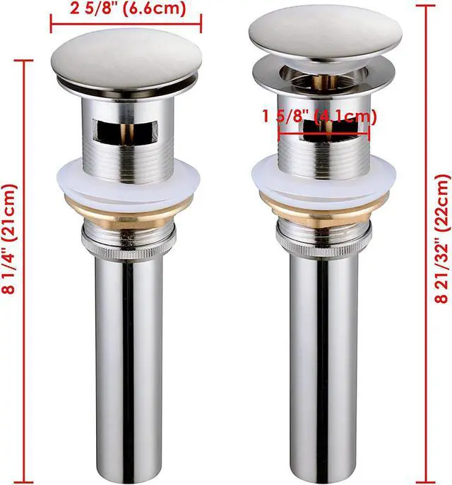 Alt view image 3 of 3 - Aquaterior 1 5/8" Bathroom Pop Up Drain with Overflow Lavatory Vessel Basin Sink Faucet Brass Brushed Nickel