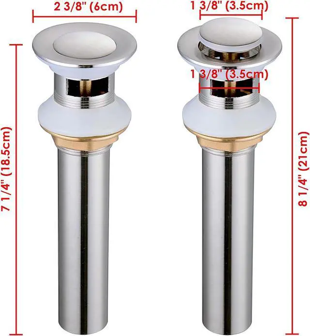 Alt view image 3 of 4 - Aquaterior 1 3/8" Pop up Drain Faucet Vessel Vanity Sink Drain Stopper Brass Brushed Nickel Finish Overflow