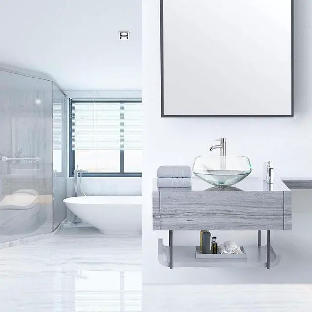 Alt view image 5 of 7 - Bathroom Tempered Glass Vessel Sink Natural Clear Square Shape Transparent Basin