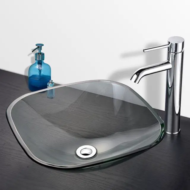 Alt view image 6 of 7 - Bathroom Tempered Glass Vessel Sink Natural Clear Square Shape Transparent Basin