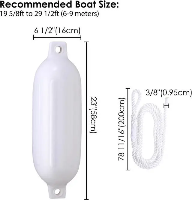 Alt view image 7 of 7 - 4pcs Ribbed Boat Fender 6.5"x23" Bumper Dock Shield Protection White w/ Lines Pump