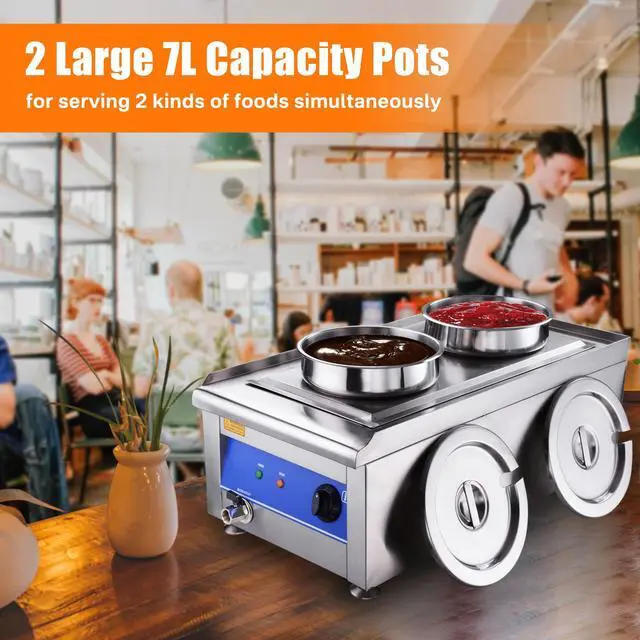Alt view image 3 of 7 - 1200W Dual Pots Countertop Food Warmer Stainless Steel Commercial Bain Marie