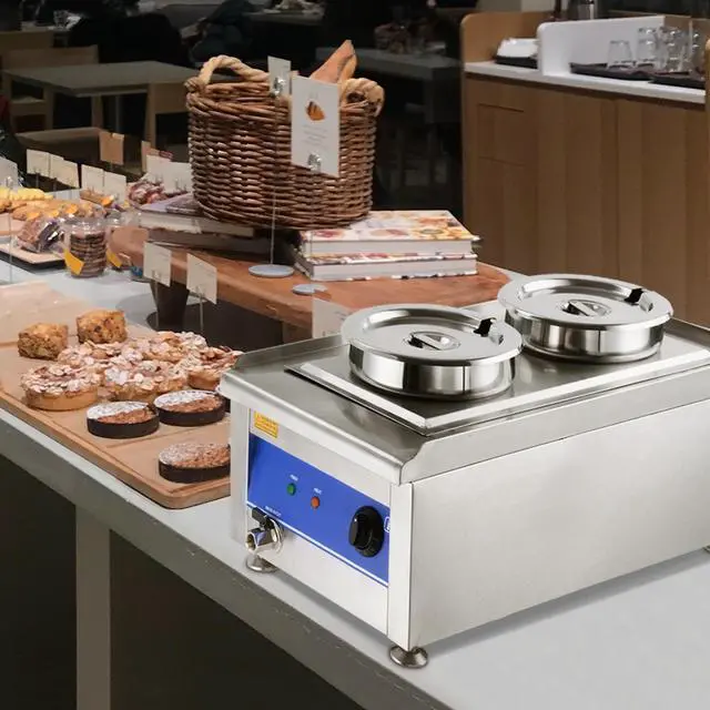 Alt view image 4 of 7 - 1200W Dual Pots Countertop Food Warmer Stainless Steel Commercial Bain Marie