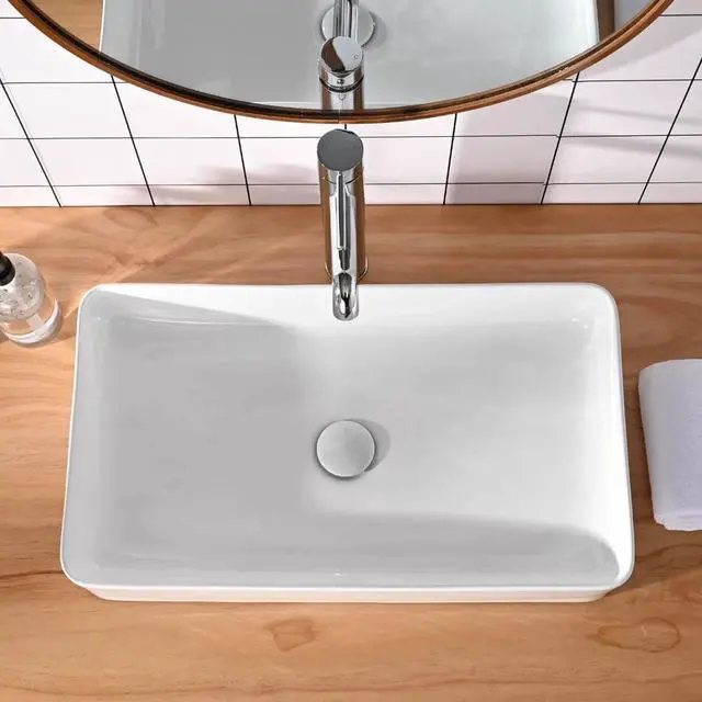 Alt view image 6 of 7 - Aquaterior 23"x13" Rectangle Bathroom Vessel Sink w/Pop Up Drain Above Counter Ceramic Bathroom Sink Hotel Lavatory