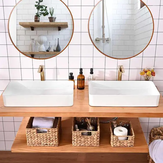 Alt view image 6 of 7 - Aquaterior 2 Pack Rectangle Bathroom Vessel Sink w/Pop Up Drain 23" x 13" Above Counter Ceramic Bathroom Sink