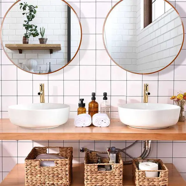 Alt view image 6 of 7 - Aquaterior 2 Pack Round Bathroom Vessel Sink with Pop up Drain 16"x5" Above Counter Ceramic Vessel Sink For Hotel