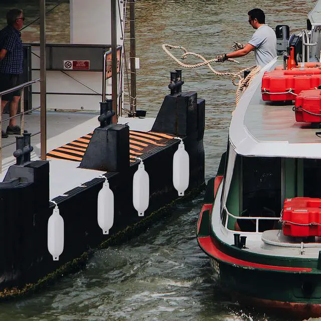 Alt view image 6 of 7 - 4pcs Ribbed Boat Fender 8"x27" Bumper Dock Shield Protection White w/ Lines Pump