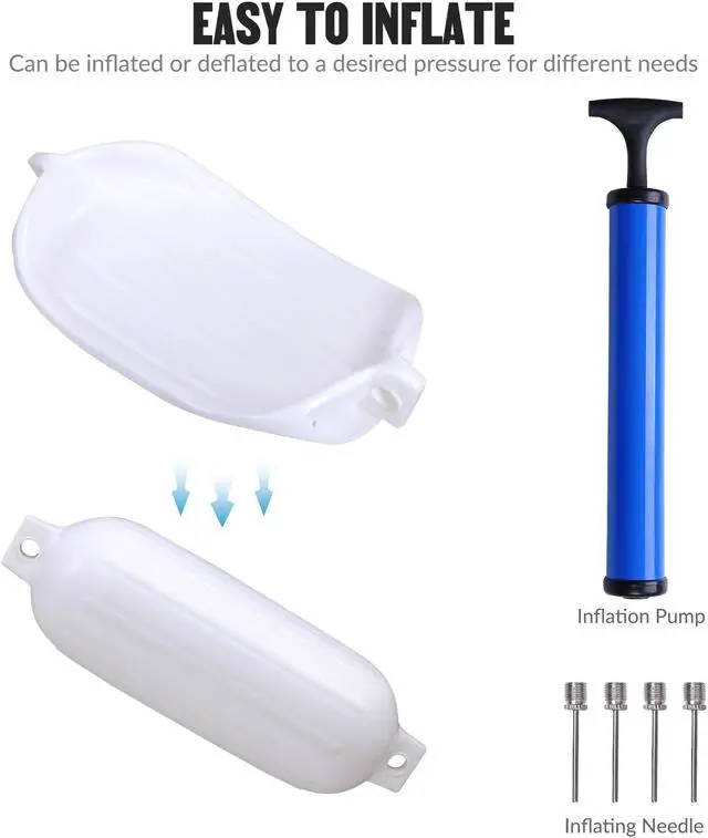 Alt view image 3 of 7 - 4pcs Ribbed Boat Fender 8"x27" Bumper Dock Shield Protection White w/ Lines Pump