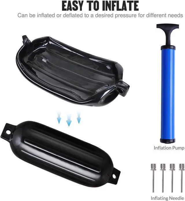 Alt view image 5 of 7 - 4pcs Ribbed Boat Fender 8"x27" Bumper Dock Shield Protection Black w/ Lines Pump