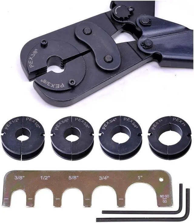 Alt view image 4 of 5 - 5in1 Pex Crimper Kit 3/8" 1/2" 5/8" 3/4" 1" Crimping Plumbing Copper Ring Tool