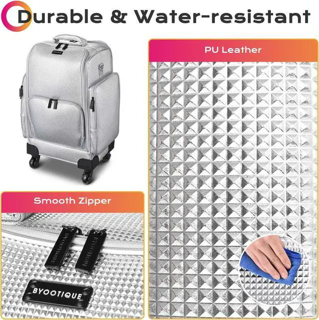 Alt view image 5 of 7 - Byootique Soft Sided Rolling Makeup Train Case Cosmetic Organizer Travel Trolley
