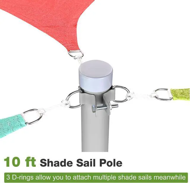 Alt view image 11 of 14 - Shade Sail Pole 10Ft Backyard with Pole Bracket Clamp Powder Awning Deck Patio