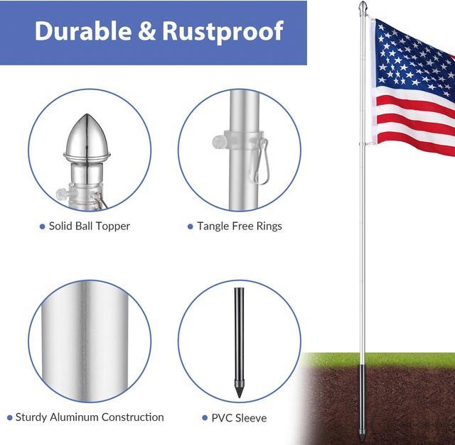 10 Ft Aluminum Outdoor Flag Pole Kit in Ground American Flag with