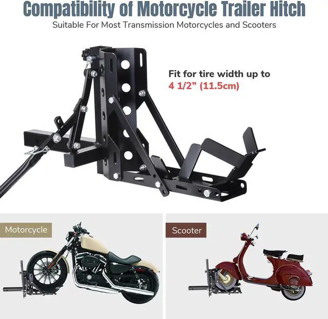 Alt view image 2 of 7 - 800lb Motorcycle Scooter Carrier 2" Tow Receiver Trailer Hauler Hitch Mount Rack