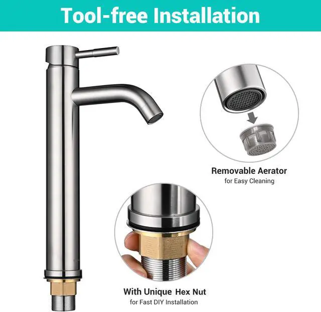 Alt view image 10 of 13 - 12" Modern Bathroom Lavatory Vessel Sink Faucet Single Handle Brushed Nickel