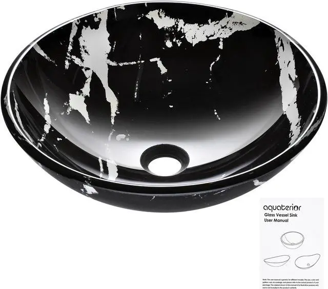Alt view image 3 of 7 - Tempered Glass Round Vessel Sink Artistic Marbling Pattern Above Counter Bathroom Vanity Bowl Basin