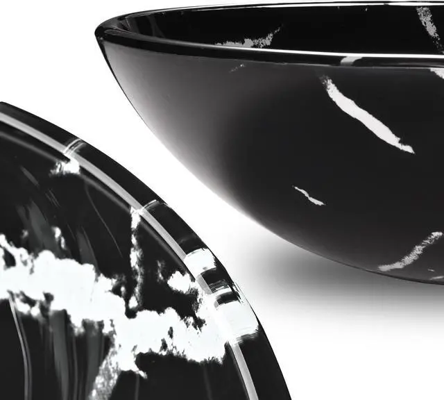 Alt view image 7 of 7 - Tempered Glass Round Vessel Sink Artistic Marbling Pattern Above Counter Bathroom Vanity Bowl Basin