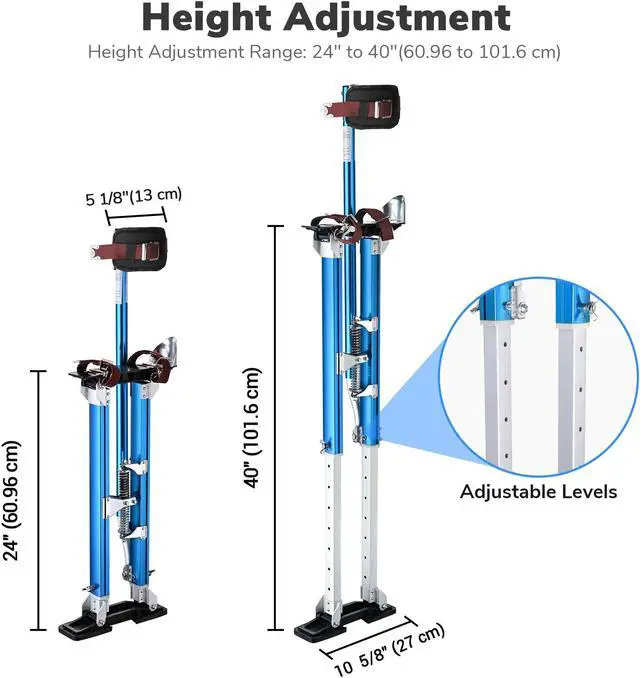 Alt view image 3 of 7 - Yescom Drywall Stilts 24" - 40" Adjustable Aluminum Painting Tool for Ceiling / Sheetrock Taping Parade Costume - Blue