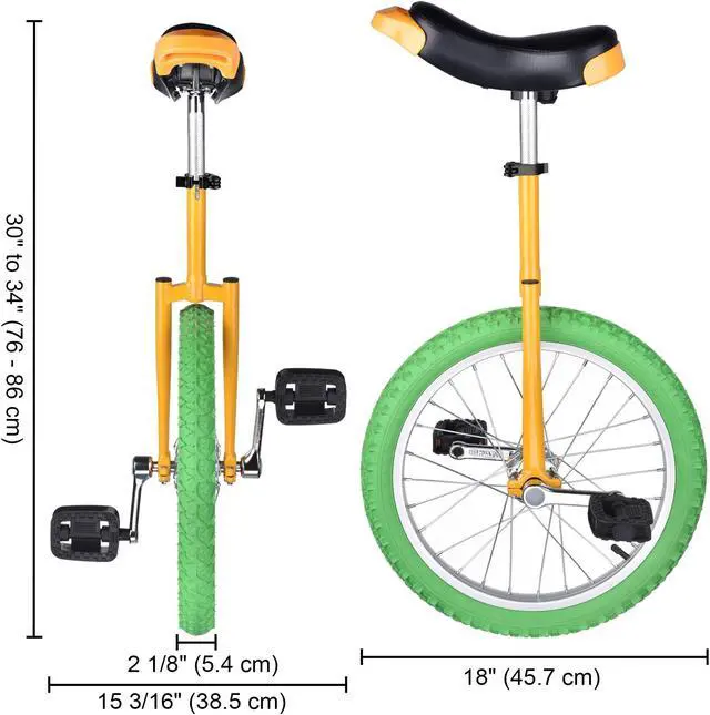 Alt view image 6 of 7 - Yescom 18 In Wheel Outdoor Unicycle Skid-proof Tire Fitness Bicycle Balance Training for Adults Teenagers Kids, Yellow & Green