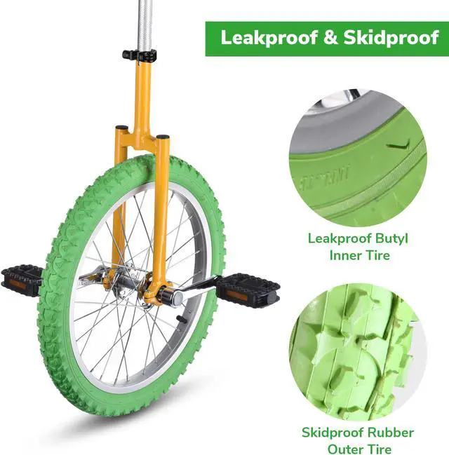Alt view image 4 of 7 - Yescom 18 In Wheel Outdoor Unicycle Skid-proof Tire Fitness Bicycle Balance Training for Adults Teenagers Kids, Yellow & Green