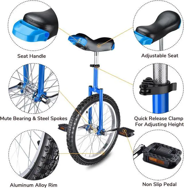 Alt view image 2 of 7 - Yescom 18 In Wheel Outdoor Unicycle Skid-proof Tire Fitness Bicycle Balance Training for Adults Teenagers Kids, Blue