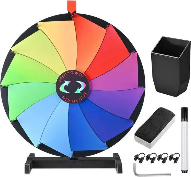 Main image of WinSpin 24" Editable Color Prize Wheel Dry Erase Fortune Spin Game Carnival Tabletop Stand 12 Slots