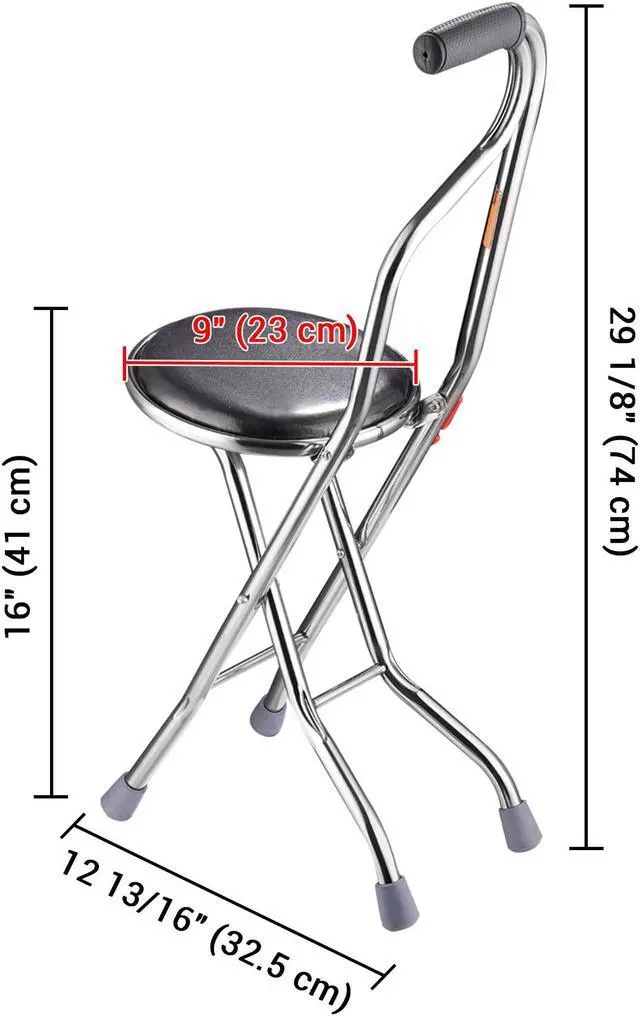 Alt view image 11 of 14 - Medical Folding Walking Stick Seat Four Legged Portable Travel Hiking Cane Chair Stool