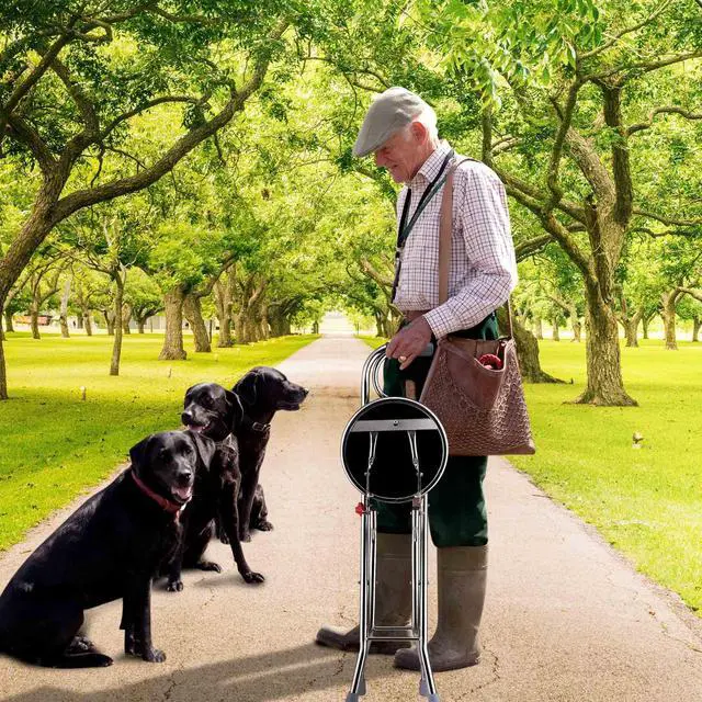 Alt view image 13 of 14 - Medical Folding Walking Stick Seat Four Legged Portable Travel Hiking Cane Chair Stool